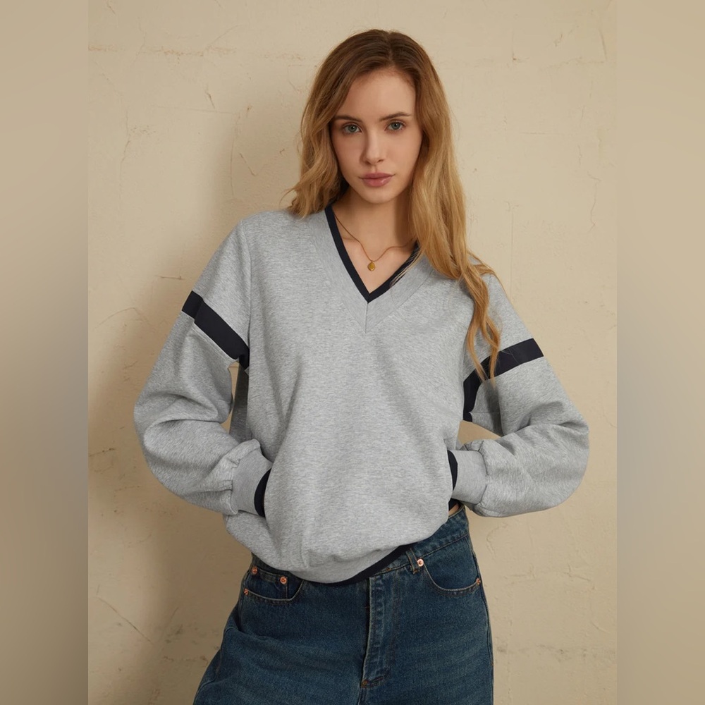 Commense Contrast Trim Oversized Sweatshirt